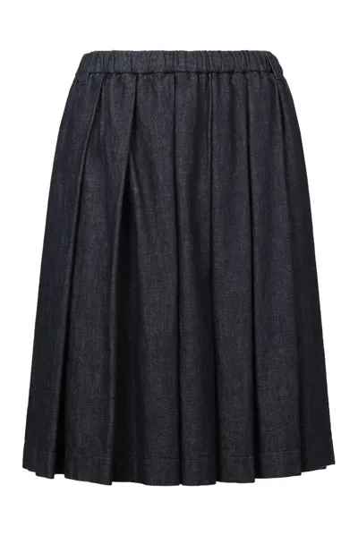 Aspesi Pleated Chambray Cotton Skirt In Blue