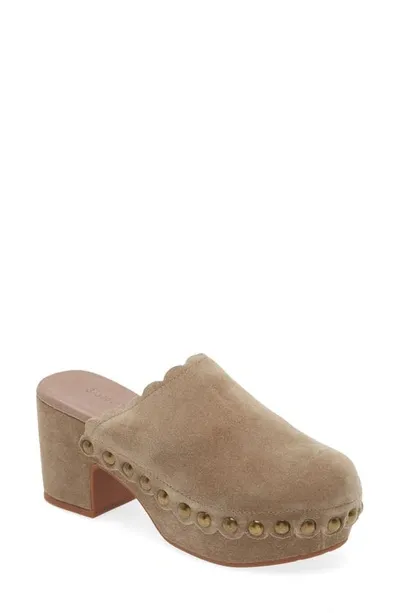 Chocolat Blu Gareth Platform Mule In Taupe Suede-shearling