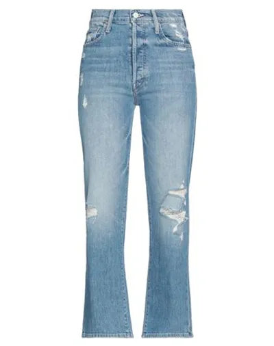 Mother Distressed Straight Leg Jeans In Blue