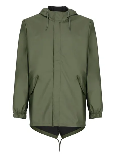 Rains Long Sleeved Drawstring Hooded Coat In Green