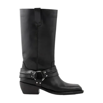 Sandro Leather Biker Boots In Black