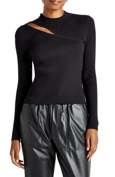 Splendid Valentina Cutout Mock Neck Rib Sweater In Black