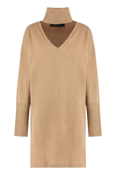 Federica Tosi Ribbed Knit Dress In Camel