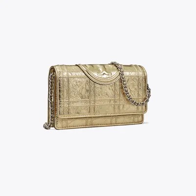 Tory Burch Fleming Soft Metallic Chain Wallet In Gold