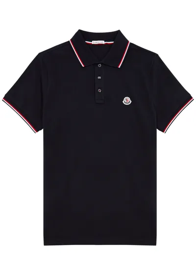 Moncler Logo-appliquéd Striped Cotton-piqué Polo Shirt In Blue