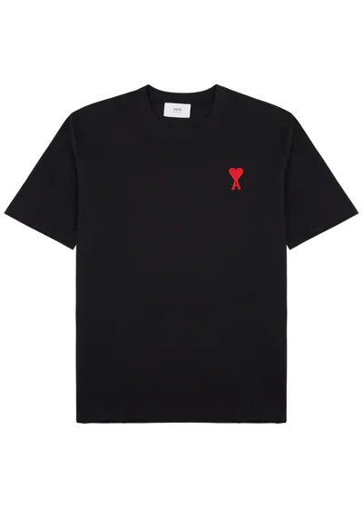 Ami Alexandre Mattiussi Ami Paris Logo-embroidered Cotton T-shirt In Black