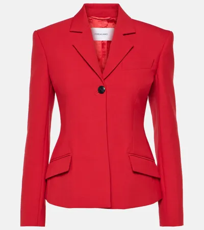 Ferragamo Wool Double Natte One-button Blazer Jacket In Red