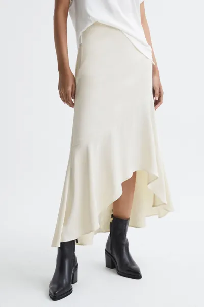 Reiss Ivory Satin High Rise Midi Skirt