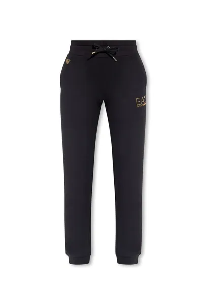 Ea7 Emporio Armani Logo Printed Drawstring Pants In Black