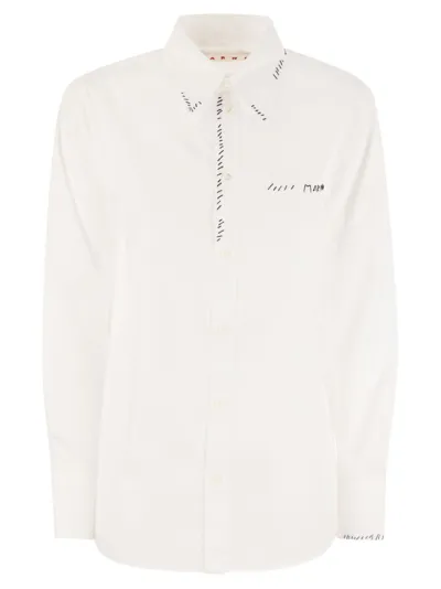 Marni Logo Embroidered Collared Long In White