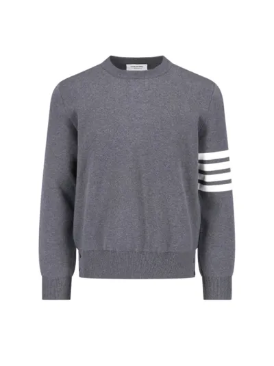 Thom Browne Milan Stitch Crew Neck Pullover In Gray