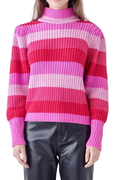 English Factory Women's Stripe Mockneck Sweater In Multi