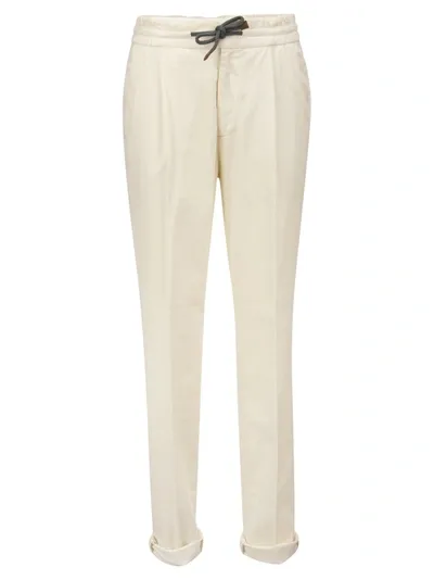 Brunello Cucinelli Velvet Trousers With Drawstrings In Ivory