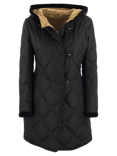 Fay Virginia Quilted Coat With Hood In Black