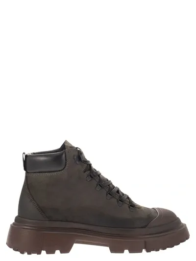 Hogan Greased Nubuck Leather Ankle Boot In Brown