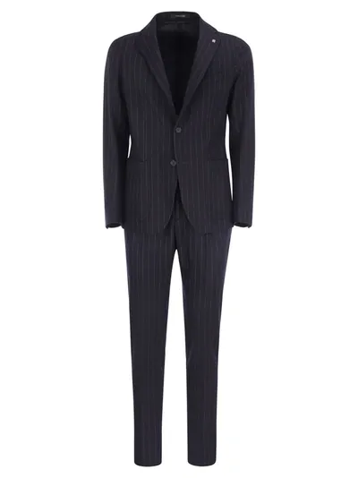 Tagliatore Wool And Cotton Suit In Blue