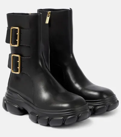 Simkhai Sid Leather Buckle Lug Sole Boots In Black