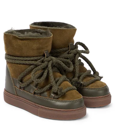 Inuikii Kids' Classic Leather-trimmed Suede Snow Boots In Green