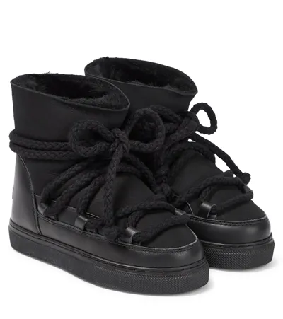 Inuikii Kids' Classic Leather-trimmed Suede Snow Boots In Black