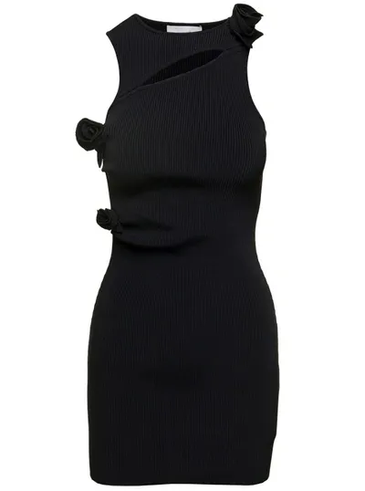 Coperni Black Asymmetric Flower Knit Minidress With Cut-out N Viscosa Stretch