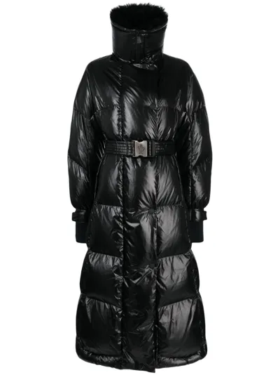 Moncler Combovin Faux-fur Collar Belted Coat In Black