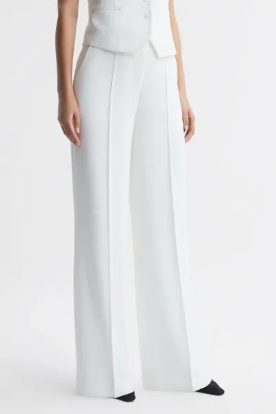 Reiss White Crepe Wide Leg Suit Trousers