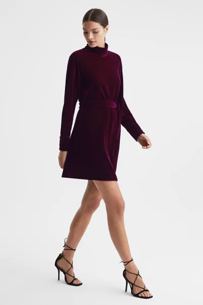 Reiss Berry Velvet Belted Mini Dress