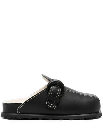 Marine Serre Leather Slide Sandals In Bk99 Black