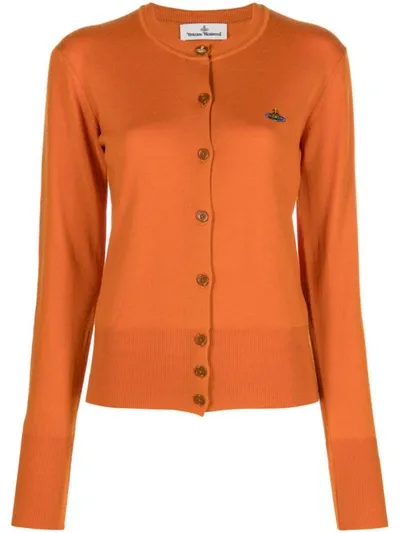 Vivienne Westwood Orb Embroidered Buttoned Cardigan In Orange