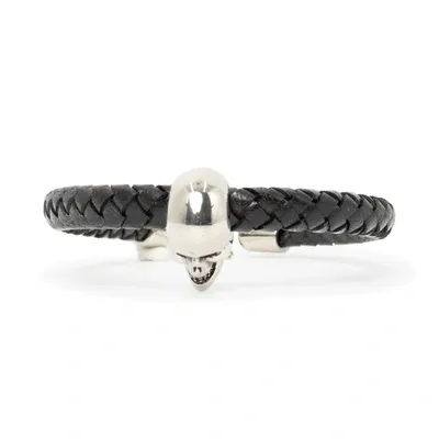 Alexander Mcqueen Skull Charm Braided Bracelet In Metallic