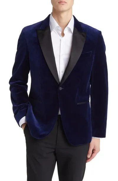 Hugo Boss Hutson Silk Blend Velvet Dinner Jacket In Navy