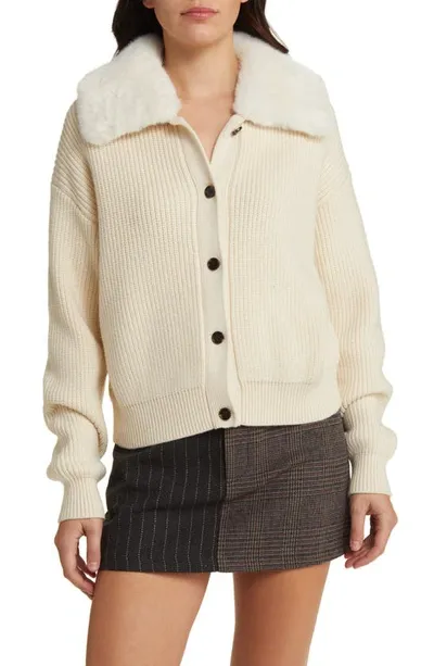 Rails Esme Faux Fur Collar Cardigan In Ivory