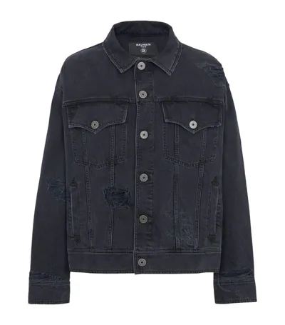 Balmain Ripped-detail Denim Jacket In Black