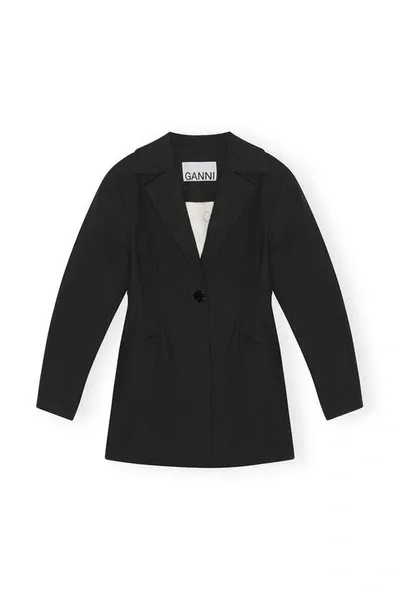 Ganni Cotton Suiting Fitted Blazer In Black