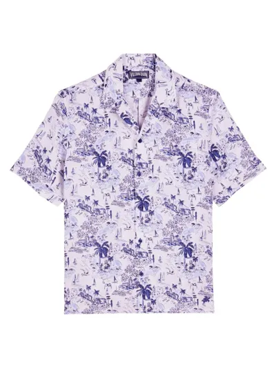 Vilebrequin Charli Printed Linen Bowling Shirt In Encre