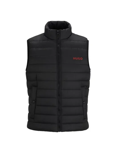 Hugo Water-repellent Padded Gilet With Contrast Logo In Black