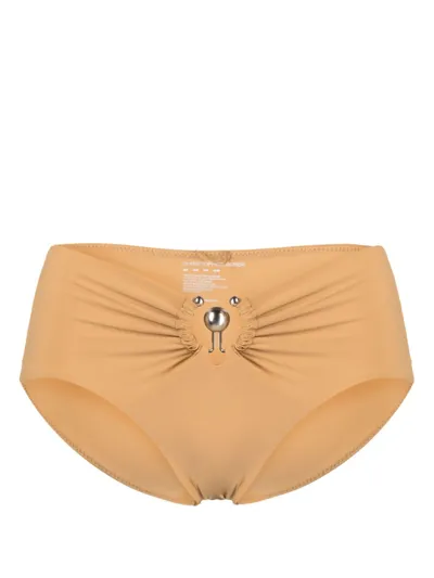 Christopher Esber Orbit Ruched Bikini Bottoms In Neutrals