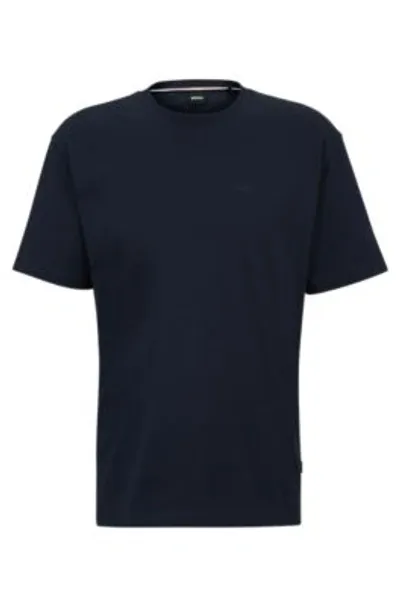 Hugo Boss Cotton-jersey Regular-fit T-shirt With Seasonal Artwork In Dark Blue