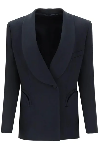 Blazé Milano Heart Smoking Double-breasted Satin Blazer In Blue