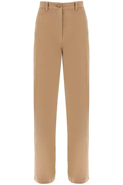 Burberry High-rise Straight Leg Pants In Beige Cotton Drill