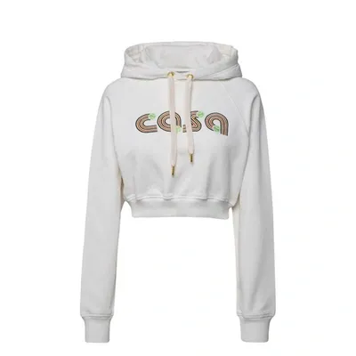 Casablanca Cropped Logo Hoodie Sweatshirt In White