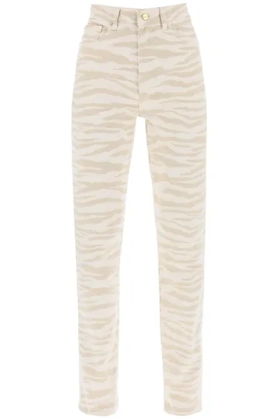 Ganni Zebraswigy Jeans In White,beige