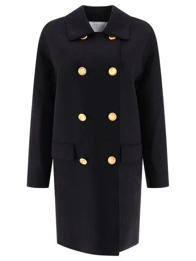 Harris Wharf London Midi Coat In Pressed Wool In Black