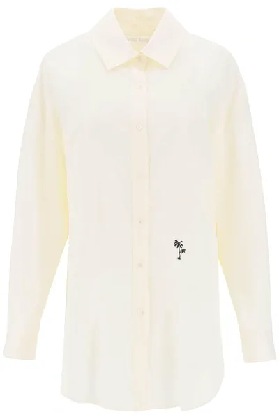 Palm Angels Palm Embroidered Cotton Shirt In White