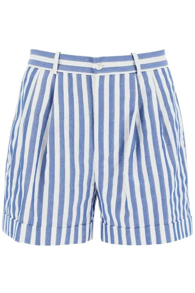 Polo Ralph Lauren Striped Pleated Cotton-blend Shorts In White