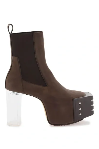 Rick Owens Platform Heeled Ankle Boots In Brown