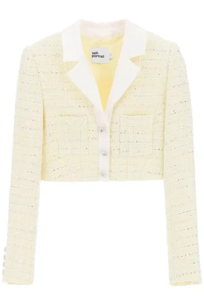 Self-portrait Self Portrait Boucle Cropped Jacket In Yellow