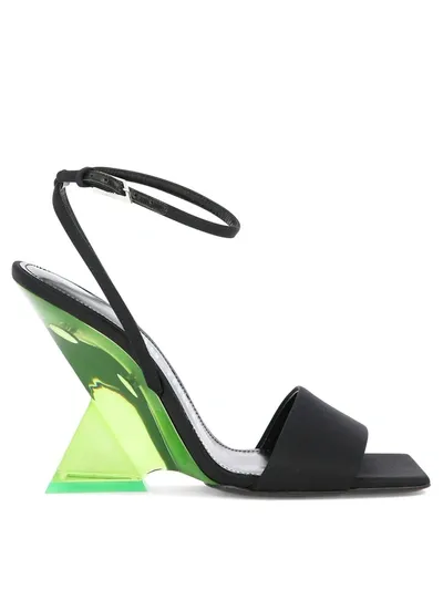 Attico Cheope Satin Wedge Sandals In Black