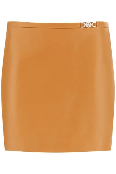 Versace Mini Leather Skirt In Brown