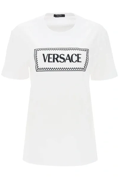 Versace Logo-embroidered Cotton T-shirt In White